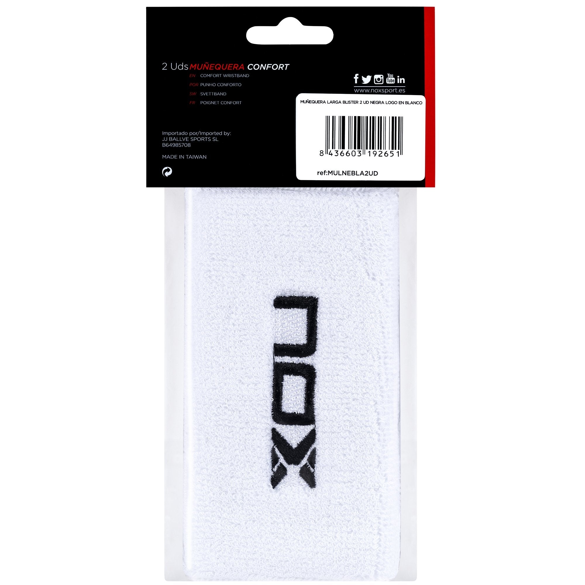 Caja de 6 Uds. - Muñequeras Deportivas Largas Blanco/Negro (2 Uds/Blíster) - NOXmuñequerasBolsas/Cajas MKP